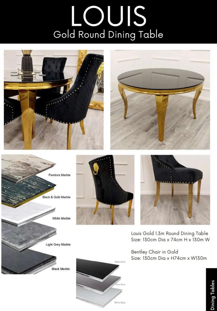 LOUIS Gold Round Dining Table Set