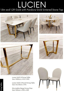 LUCIEN Gold Dining Set with Pandora Gold Sintered Stone Top and Stylish Chairs for Sophisticated Dining