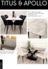 TITUS & APOLLO Black Dining Table with Stylish Stomach Ash Grey or Polar White Sintered Stone Top