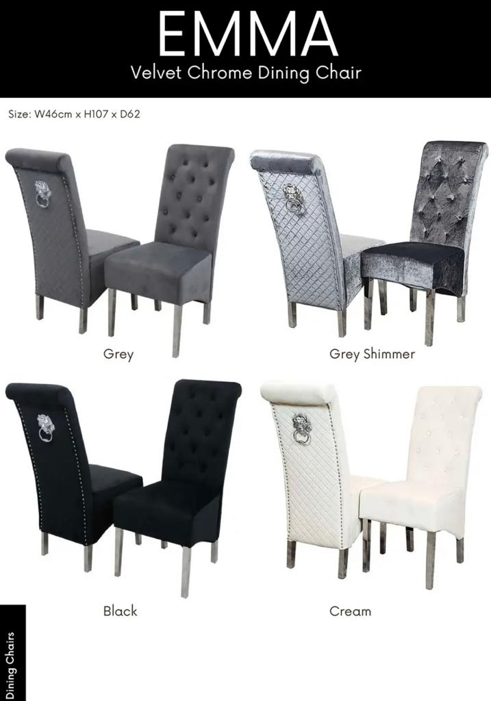 EMMA Velvet Chrome Dining Chair for Elegant and Plush Seating Experience