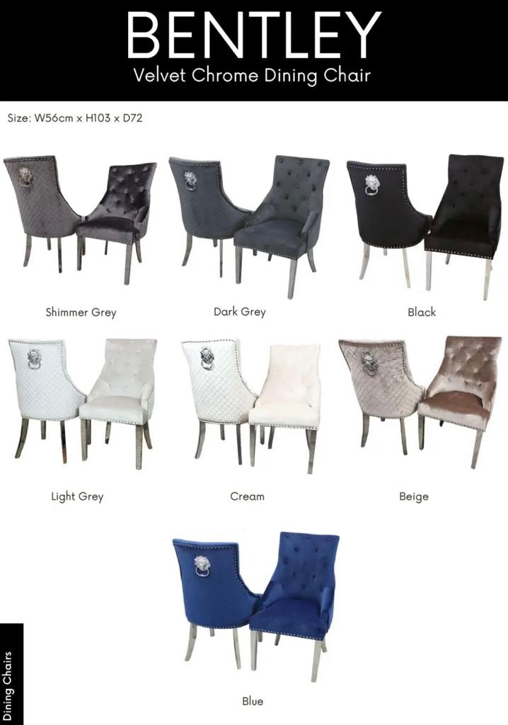 BENTLEY Velvet Chrome Dining Chair for Elegant and Plush Seating Experience