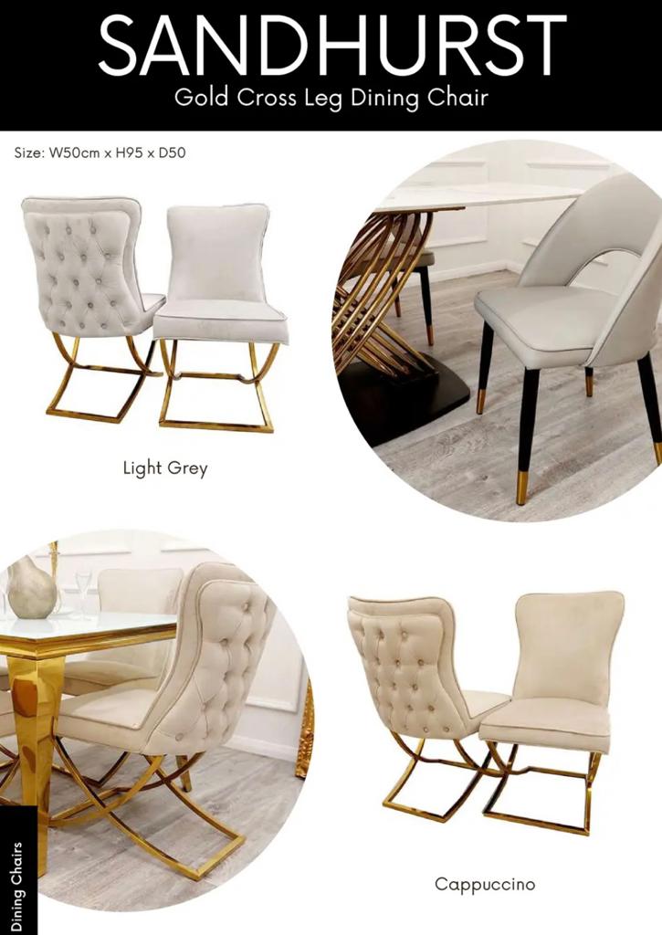 SANDHURST Gold Cross Leg Dining Chair for Elegant and Stylish Seating