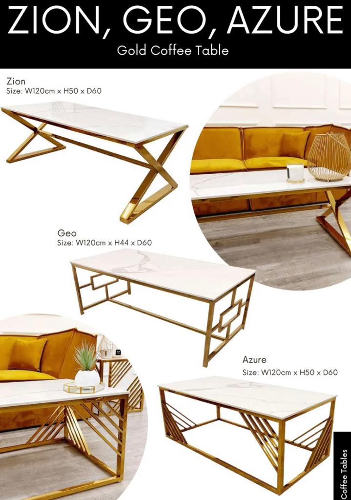 ZION, GEO, AZURE Gold Coffee Table for Opulent and Glamorous Living Spaces