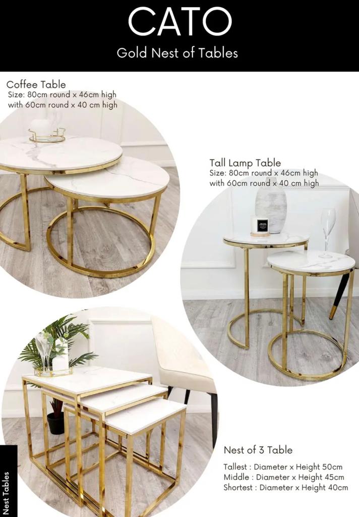 CATO Gold Nest of Tables for Elegant and Versatile Living Spaces